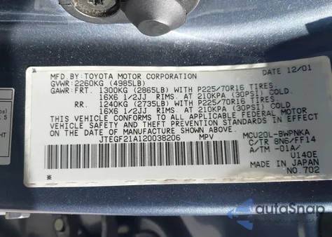 2002 Toyota Highlander Limited V6 z USA, uszkodzony, nr VIN JTEGF21A120038206